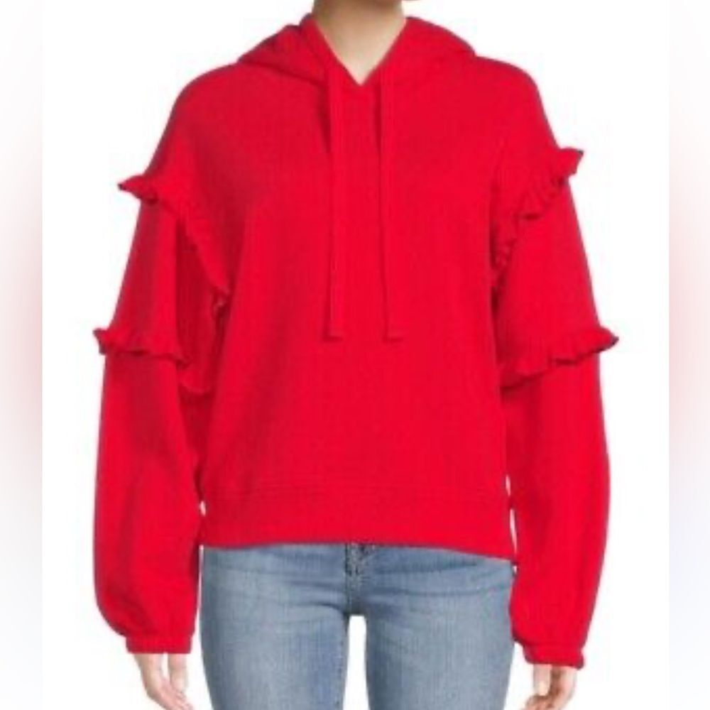 Rebecca Minkoff Evelyn Red Ruffle Hoodie Sweatshirt XS Feminine Athleisure